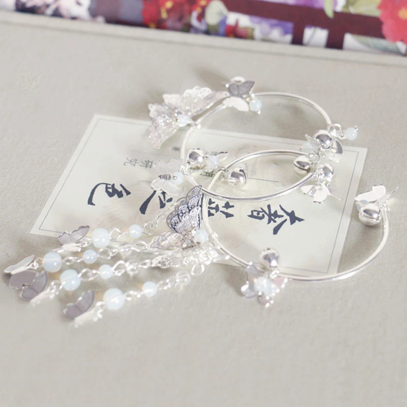 

Anime Tian Guan Ci Fu Xie Lian Hua Cheng Silver Butterfly Bracelet COS Jewelry Hanfu Accessories Costume Antique Bell Bracelets