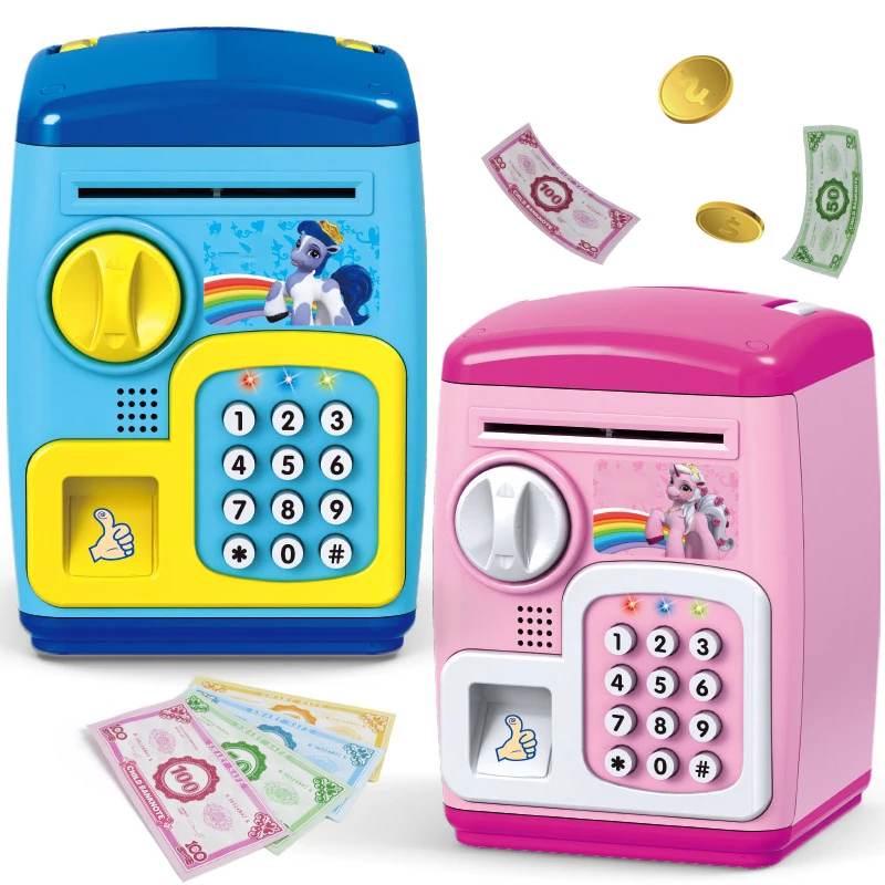 

Electronic Piggy Bank ATM Password Money Box Cash Coins Saving ATM Bank Safe Box Auto Scroll Automatic Deposit Gift for Kids