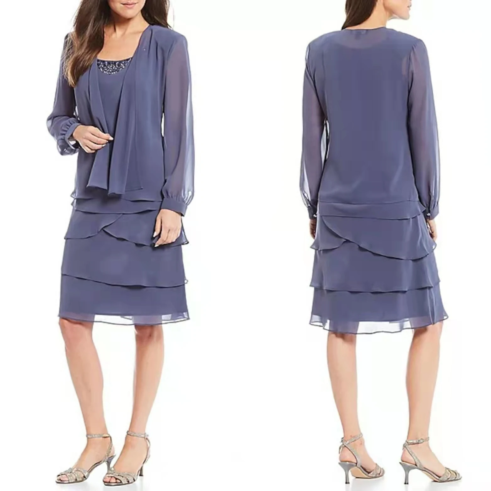 

Элегантные короткие шифоновые платья для матери невесты с запахом, ТРАПЕЦИЕВИДНОЕ ПЛАТЬЕ до колена, украшенное бисером, платье для матери невесты, платья для гостей свадьбы