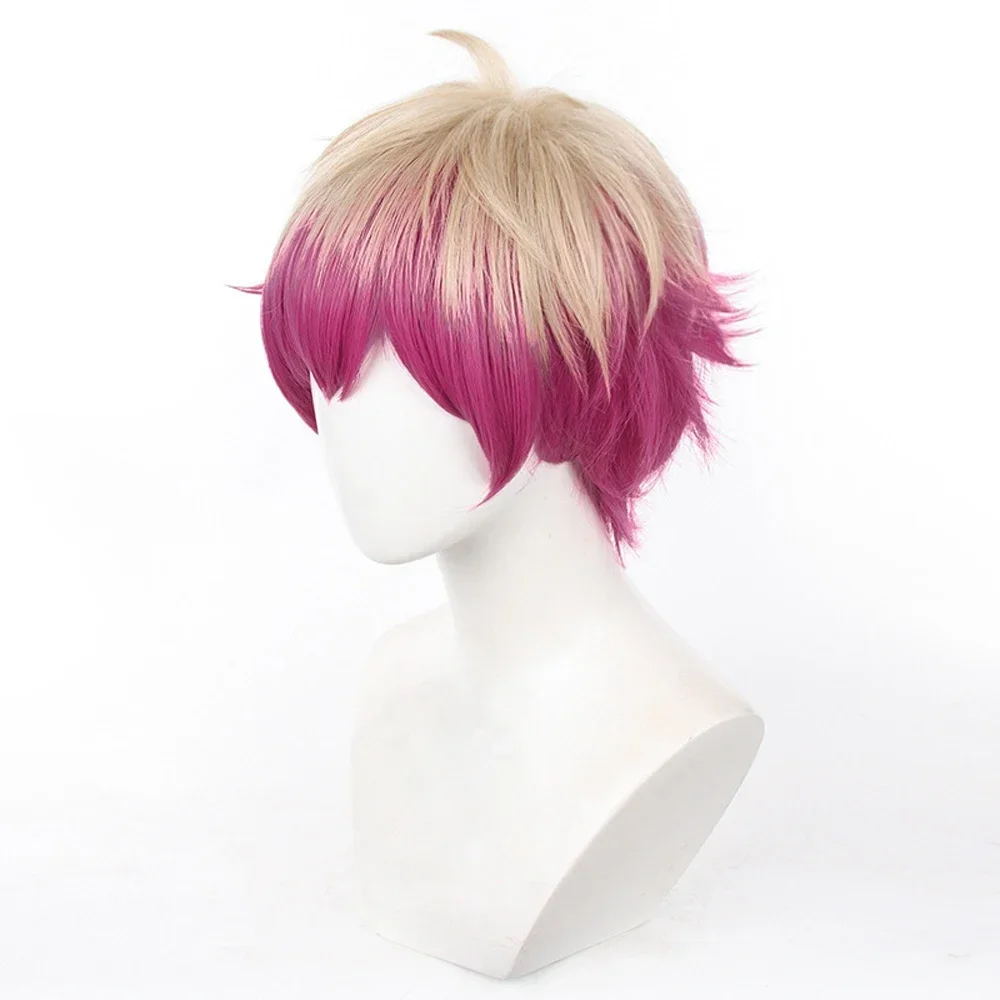 Мужские парики синтетические короткие прямые льняные розово-красные волосы для
