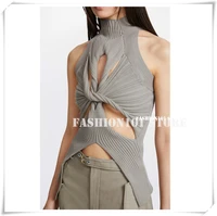 the best version fashion chest hollow twist design 22 spring new irregular hem sleeveless turtleneck knitting vest woman tshirts