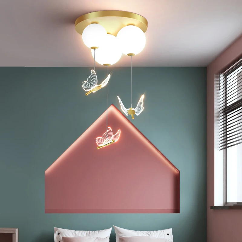 

Simple Modern Bedroom Light Butterfly with Ball Cozy and Romantic Ceiling Lamp Children's Room Chandelier Interior Light