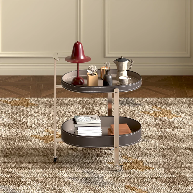 Легкий роскошный седельный кожаный мобильный диван сбоку несколько тележек