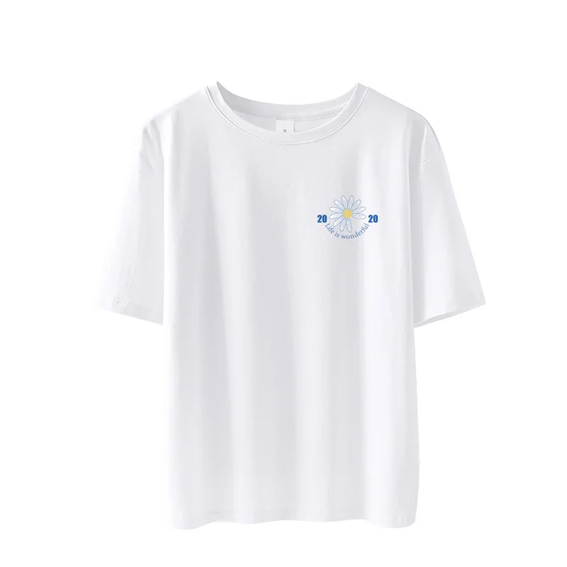 

2022new 2021 short sleeve versatile white loose cotton short sleeve top Cotton Appliques