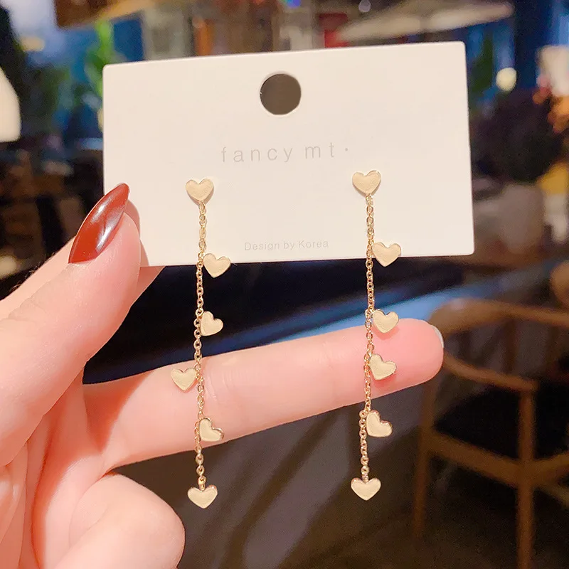 

Серебро S925, новинка 2022, трендовые длинные серьги с кисточками, украшения для женщин, серьги в форме сердца, корейская мода