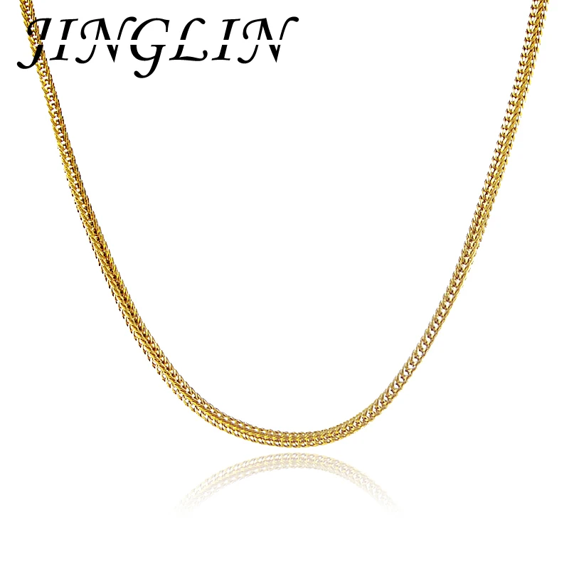 

JINGLIN 24k Real Gold Necklace Plating Gold 2MM Snake Bone Necklace for Women's Wedding Birthday Gift