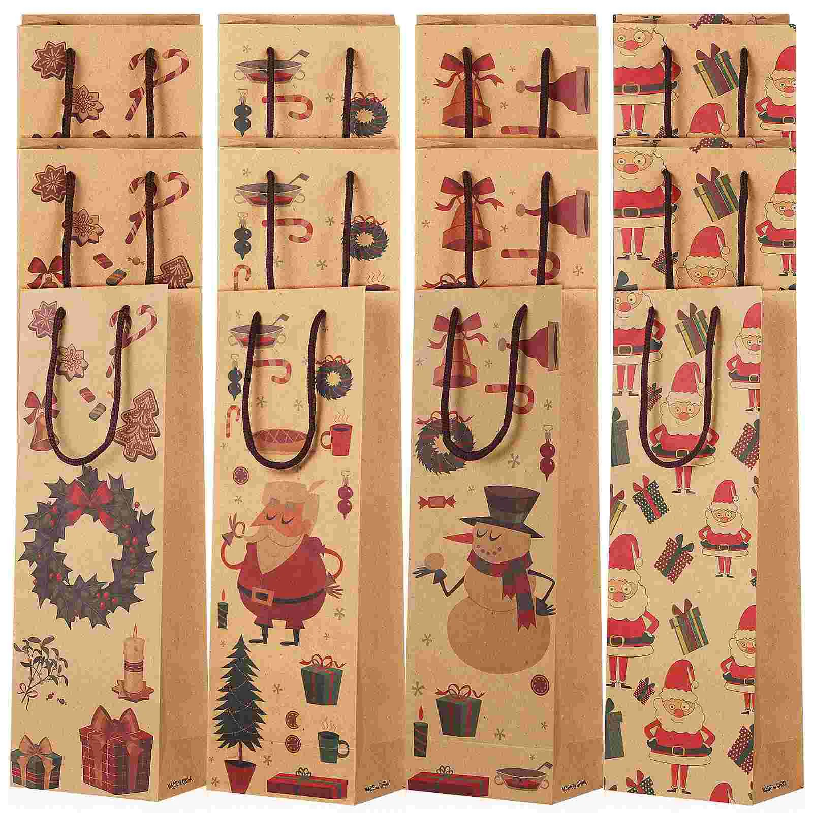 

12 Pcs Gift Bag Christmas Bottle Bags Xmas Kraft Paper For Bottles Gifts Large