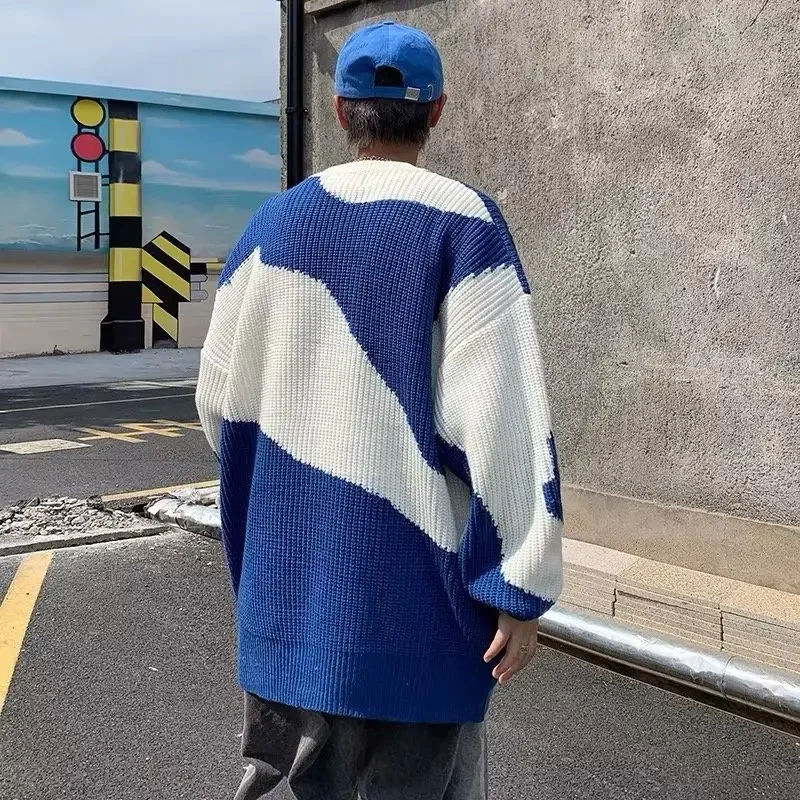 Модный пуловер с цветными блоками свитер для мужчин повседневный вязаный топ