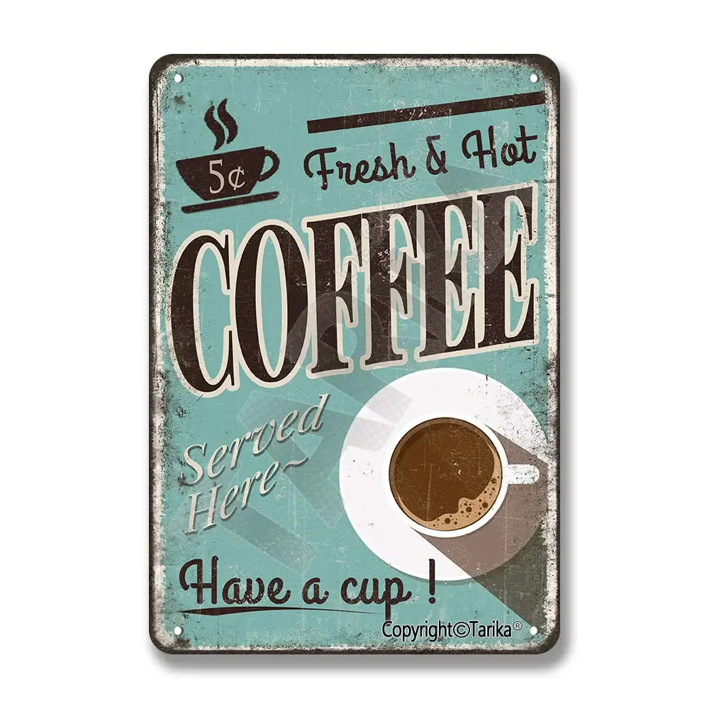 Свежий и горячий кофе, в наличии чашка, винтажный внешний вид, жестяное украшение 20 х30 см, художественный знак для дома, кухни, ванной, фермы