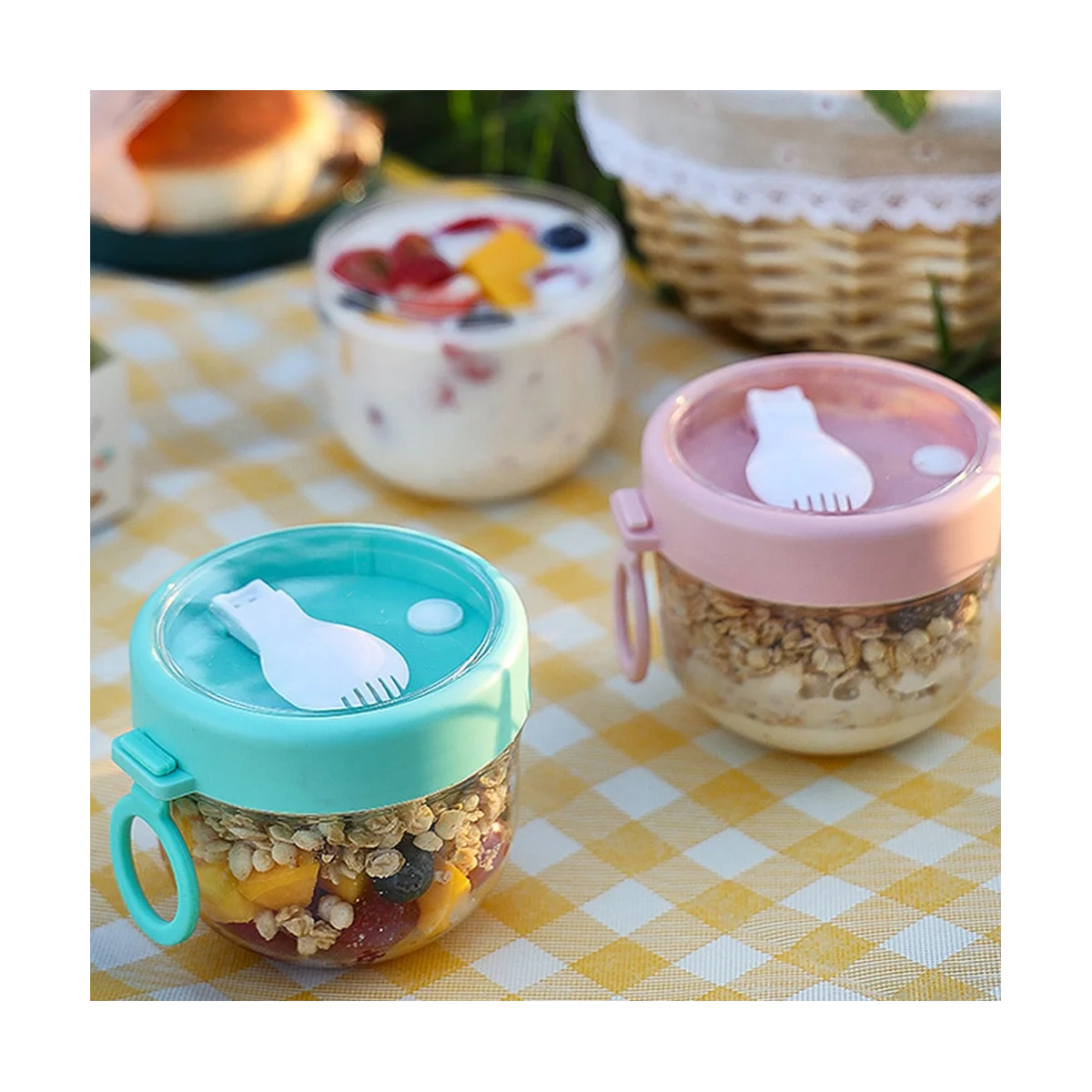 Контейнеры для ночного овса с крышкой и ложками 2 шт. 20 унций портативных