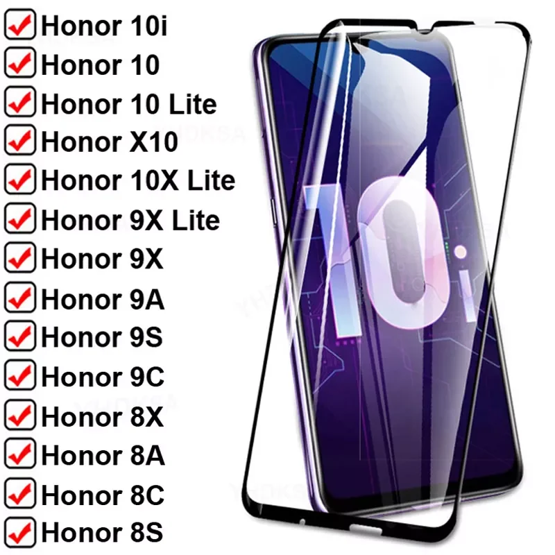 

9D Full Protection Glass For Honor 10i 10 X10 Pro 9X 10X Lite 8X Tempered Screen Protector 8A 8C 8S 9A 9C 9S Safety Glass