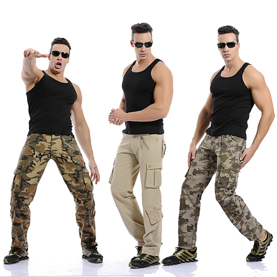 Male Camo Jogger Casual Cotton Trousers Multi Pocket Military Camouflage Cargo Pants Mens Military Outdoor sports Cargo Pants
