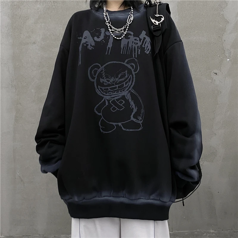 

Sudadera con capucha de para mujer, ropa de calle con estampado de oso de Anime,Y5 suéter Harajuku gótico de cuello redondo