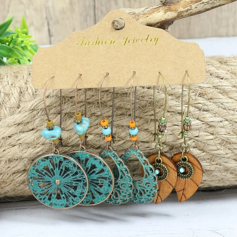 Классические Винтажные висячие серьги для женщин 3 шт./компл. этнические богемные