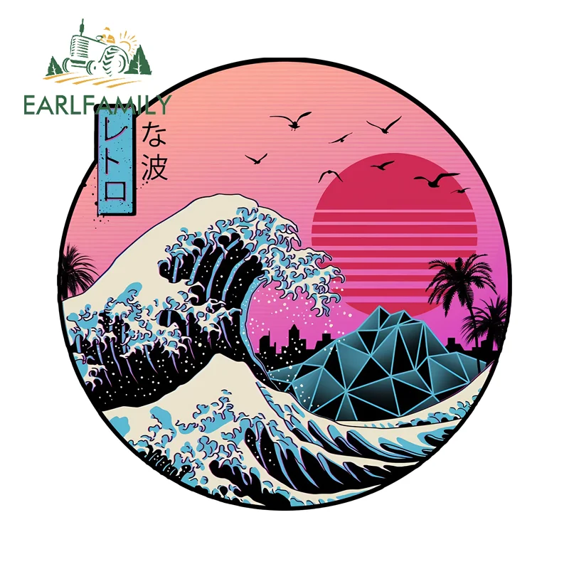 

EARLFAMILY 13 см волнистая форма, автомобильная наклейка, ретро доска для серфинга, водонепроницаемая индивидуальная наклейка, устойчивое к царапинам украшение