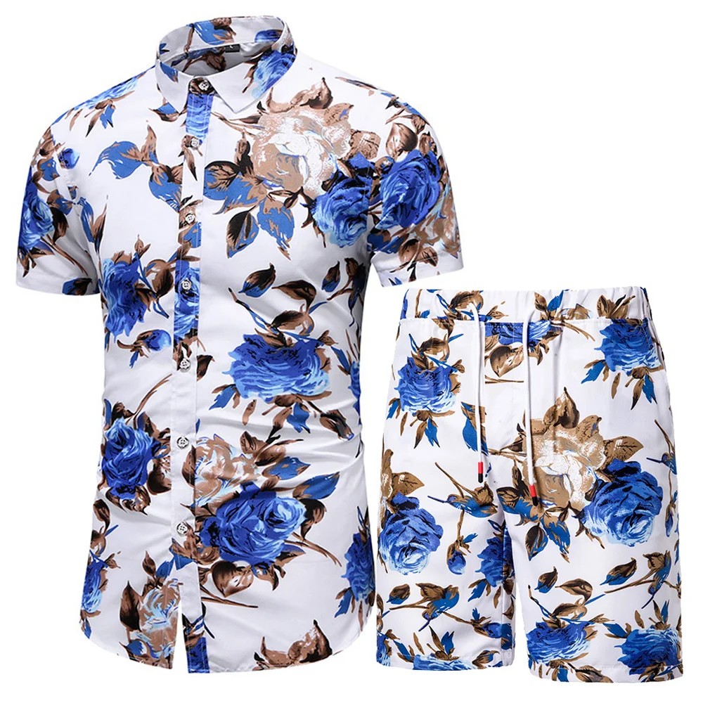 

Men Clothing Set 2021 Two Piece Set Summer Beach Wear Floral Print Casual Shirt and Shorts Set Hawaiian Shirt Holiday Clothes