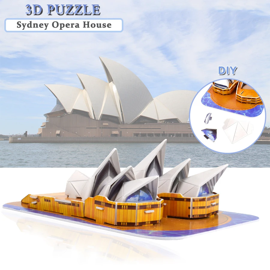 3D Puzzle Sydney Opera House Building Jigsaw Game Assembly Model Craft DIY Educational Toys Hobbies Gift for Children Teen Adult