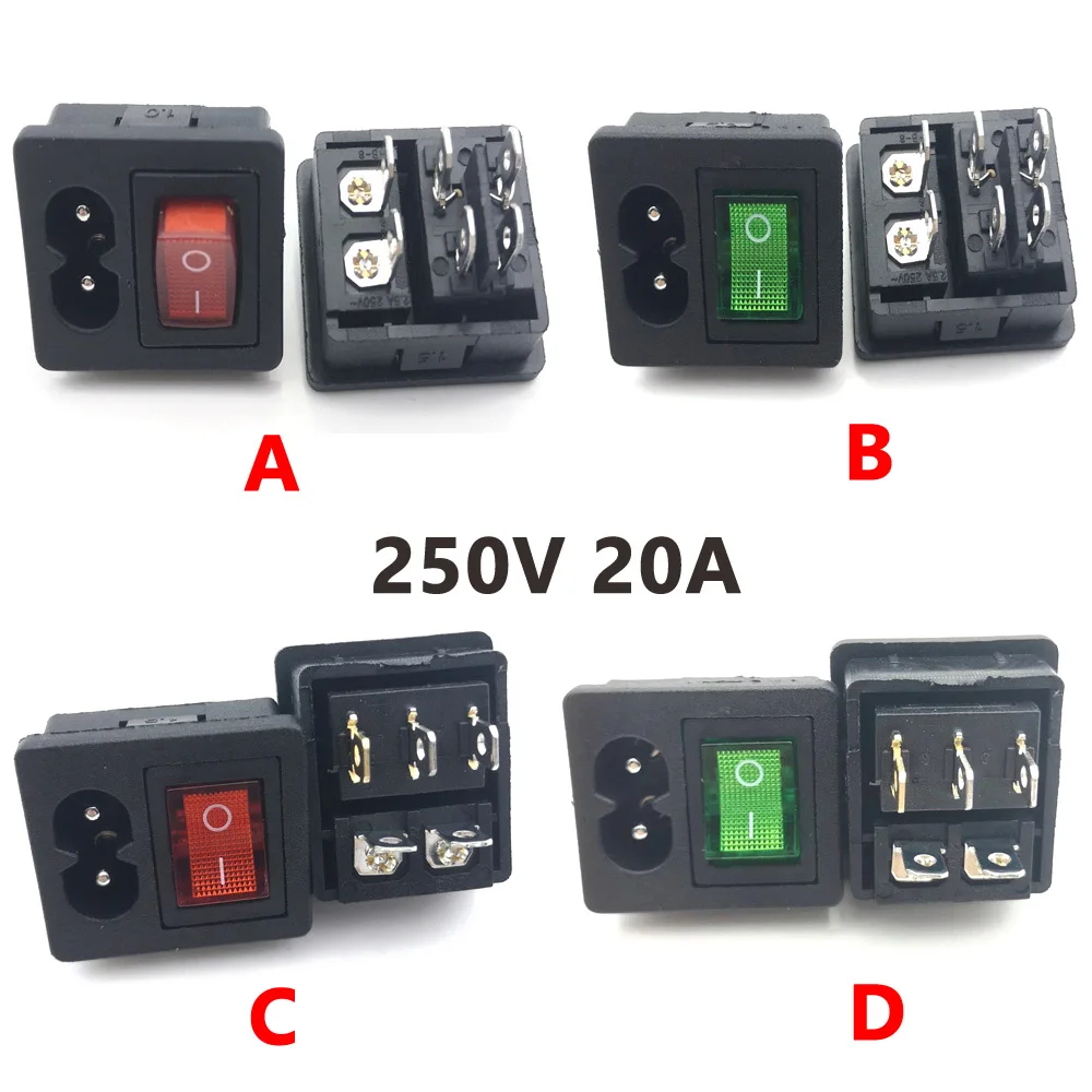 

Hot Sale 250V 20A 500W AC Red Rocker Switch Fused Inlet Power Socket Fuse Switch Connector Plug Connectors Dielectric Intensity