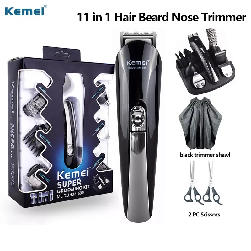 

Kemei Electric Hair Trimmer Barber Hair Clipper Multifunctional 11 in 1 Beard Shaver Nose Cutter Machine Epilator KM600