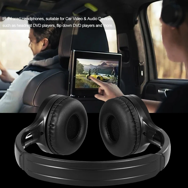 

2Pack IR Wireless Headphones For Car DVD Player Headrest Video,On-Ear Infrared Headphones Headset Universal (Black)