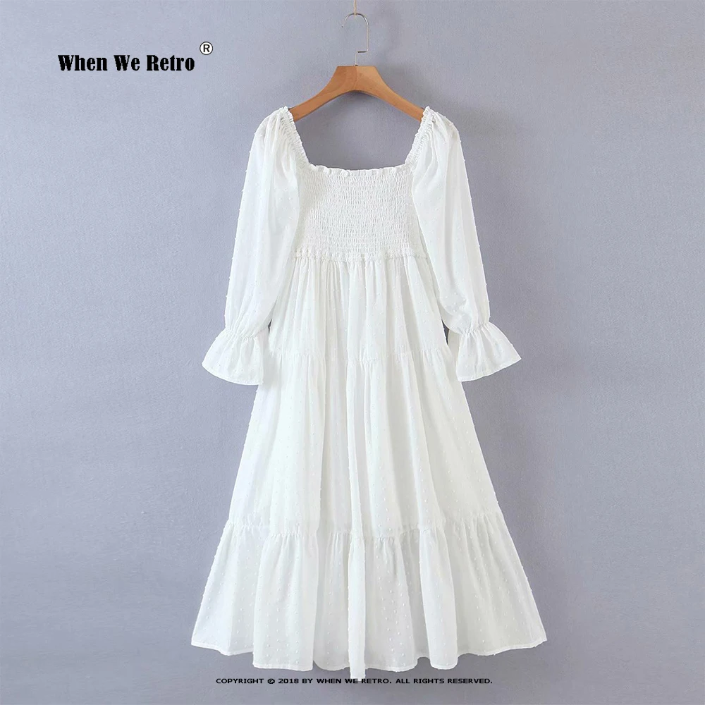 

Женское праздничное платье в горошек, белое платье с открытыми плечами, длинными рукавами-фонариками и эластичной талией, RS297, весна-лето 2023