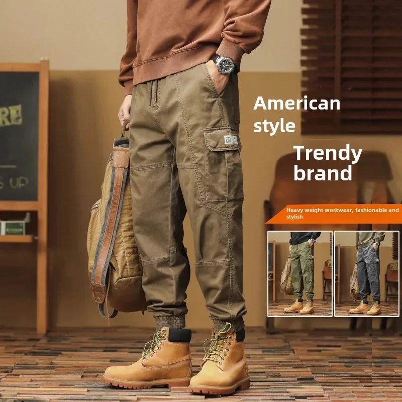 Loose-Fit Men's Cargo Pants Stylish Straight-Leg Casual Trousers Japanese Style Male Generated By AI For Spring Autumn