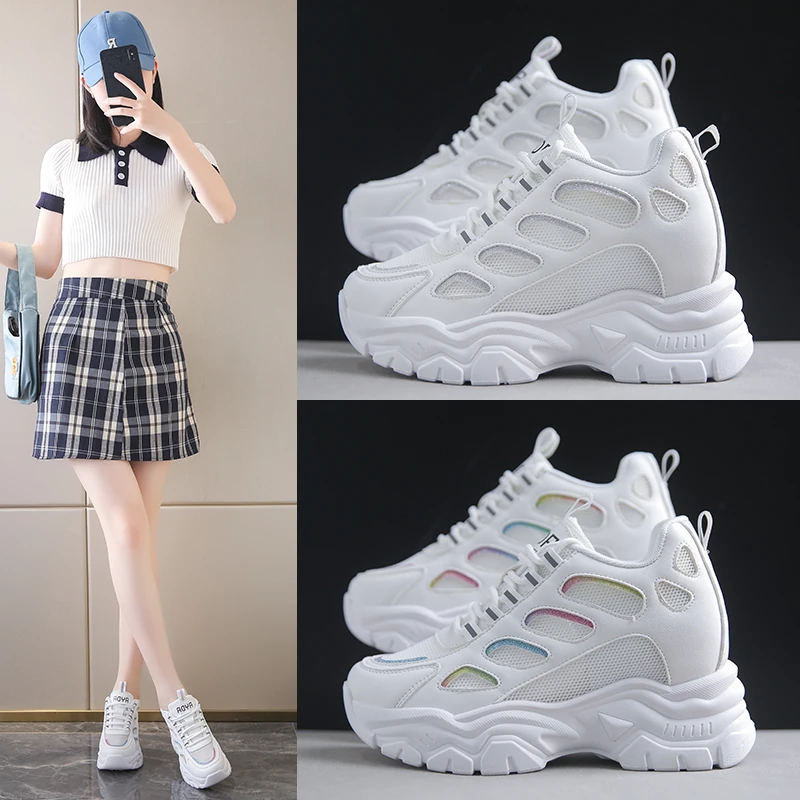 2023 New Women's White Thick Sports Shoes Vulcanized Shoes Couple Platform Running Sports Shoes Women's White Casual Shoes