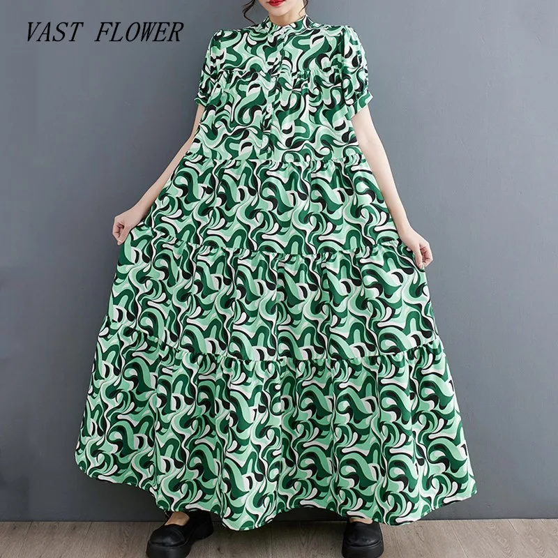 

Женское винтажное платье с коротким рукавом, Свободное длинное платье в стиле оверсайз с цветочным принтом, элегантная повседневная одежда, лето 2023