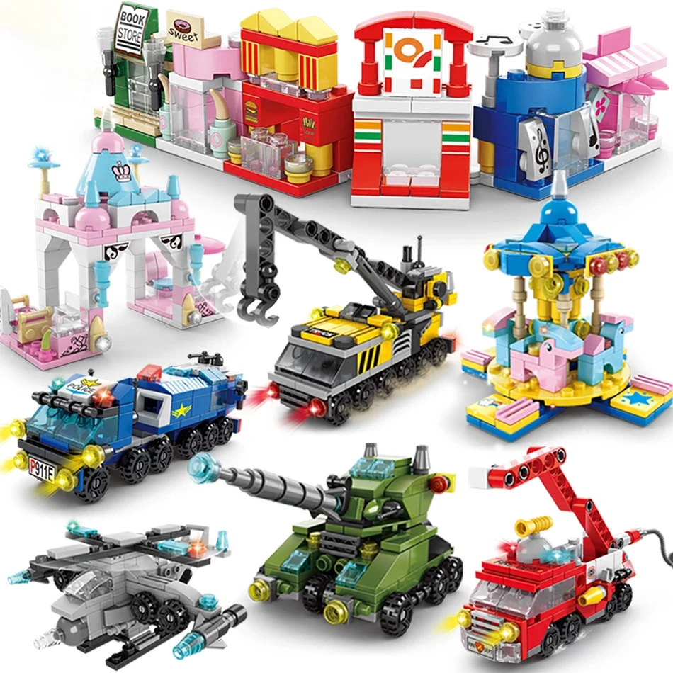 

6IN1 City Fire Police Army Engineering Building Blocks Tank Helicopter Truck Car Vehicle Street View Girls Bricks Children Toys