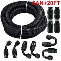 New 6AN - AN6 Black Nylon Braided E85 PTFE Fuel Line 20ft 10 Fittings Hose Kit Gas Cooler Hose Braided Inside CPE Rubber