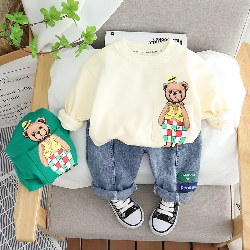 

Sleeve Clothes 2023 Sweatshirt Cartoon Korean Infant Jeans Kids Pants Bear Long Set Spring Boy Suit Baby Boy Outfits