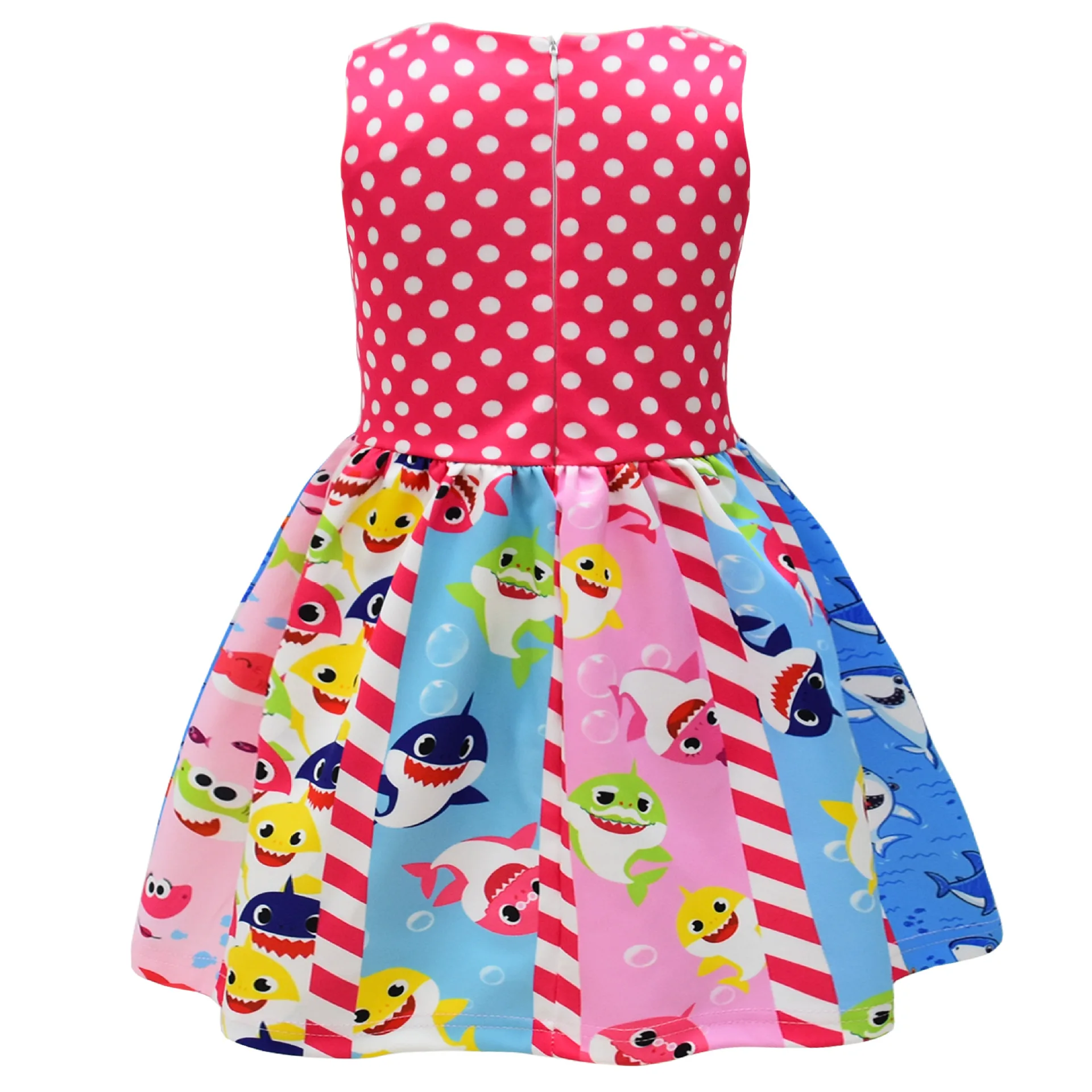 High Quality Girls Bowknot O-neck Princess Dress Cartoon Shark Anna Print Summer Dresses Kids Christmas Carnival Party Clothing