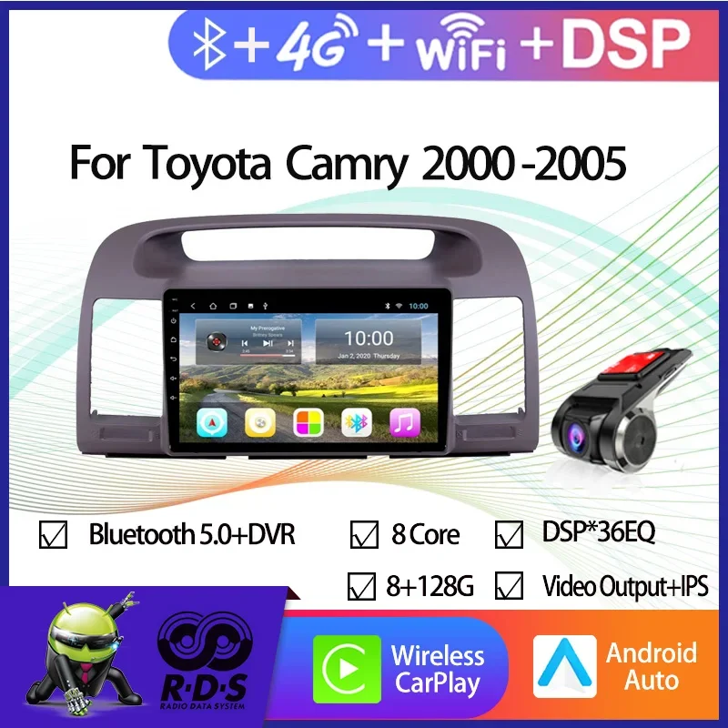 Автомобильный радиоприемник 4G + 64G Android 11 стерео для Toyota Camry 2000-2005 GPS-навигация с Wi-Fi