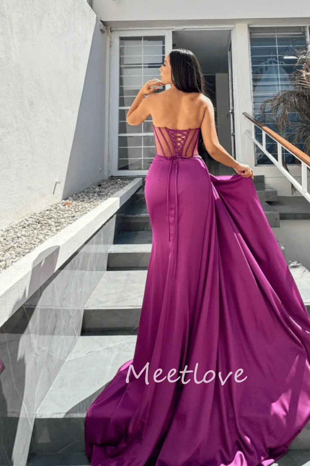 Фото Meetlove 2024, индивидуальное платье Sheanth без бретелек без рукавов, плиссированное, с бисером, кристаллическое, длиной до пола, платье для выпускного вечера, вечернее платье, торжественное платье №2