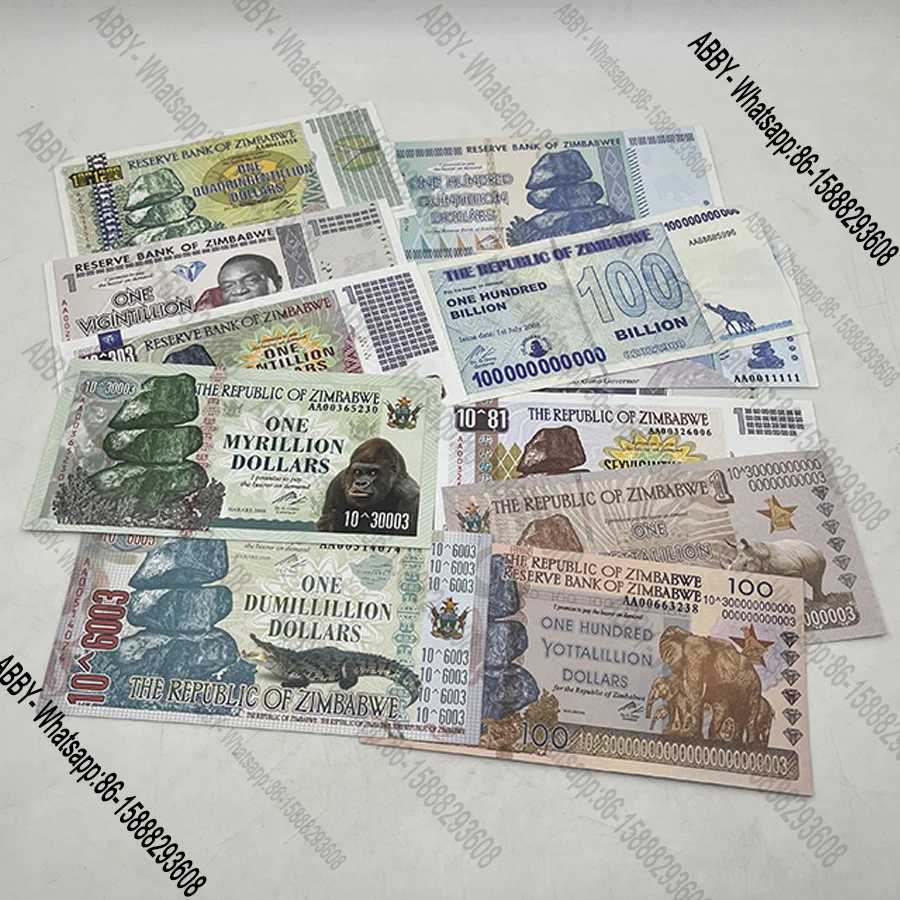 

Mixed styles Zimbabwe trillion quintillion banknote paper Anti-counterfeiting Logo with Serial number for collection