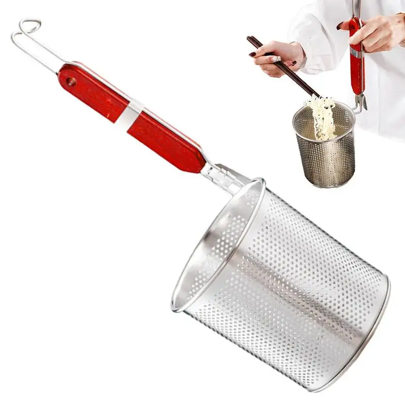 

Noodle Strainer With Wooden Handle Stainless Steel Hot Pot Colander Noodle Deep Drainer Frying Basket For Kitchen Utensils