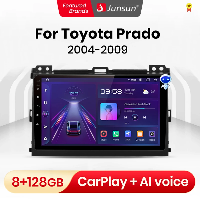 Junsun V1 8 + 128G carplay android авто радио coche с pantalla для Toyota Land Cruiser Prado 120 2004-2009 2 din Авторадио GPS
