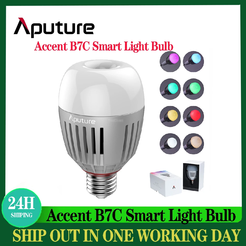 

Aputure Accent B7C 7W RGBWW LED Smart Light Bulb 2000K-10000k CRI 95+ TLCI 96+ Sidus Link App Control Battery DC Mode lights