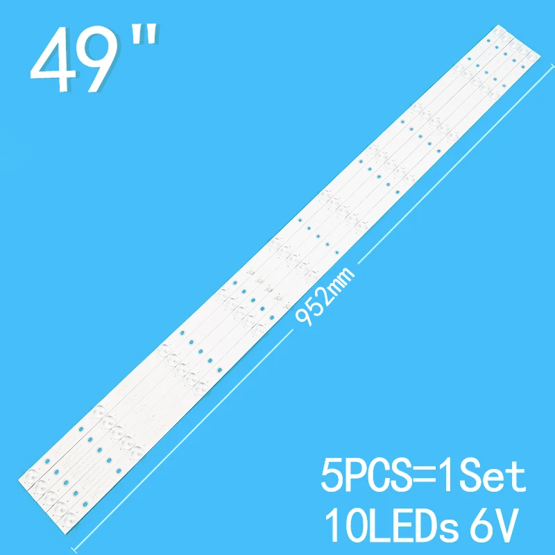 New 5PCS/lot 952mm 10LEDs 6V 2W For 49" TV JS-D-JP49DM-101EC (80720) E49DM1000