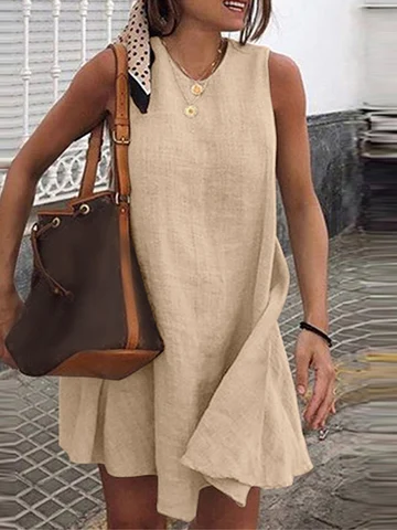 Винтажный льняной праздничный сарафан Celmia с круглым вырезом, летнее повседневное уличное тонкое платье без рукавов, женское Хлопковое платье-трапеция мини, 2023