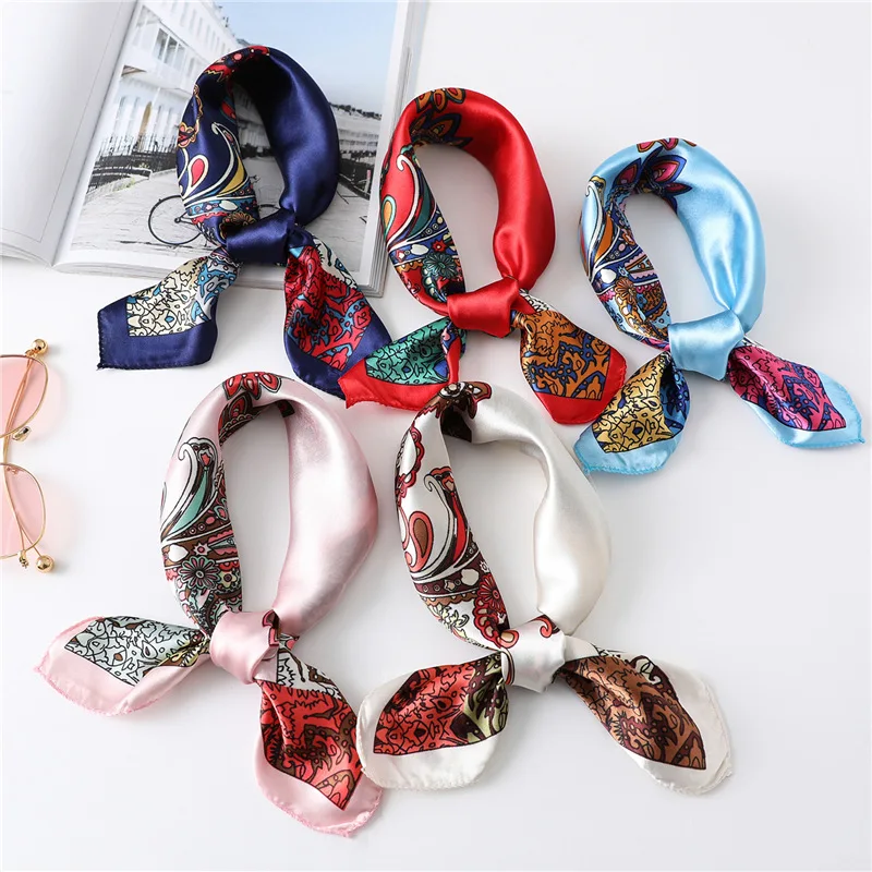 

50X50Cm Small Square Silk Scarf Women Print Small Neck Scarfs Office Lady Hair Band Female Handkerchief Bandana Scarves Shawls