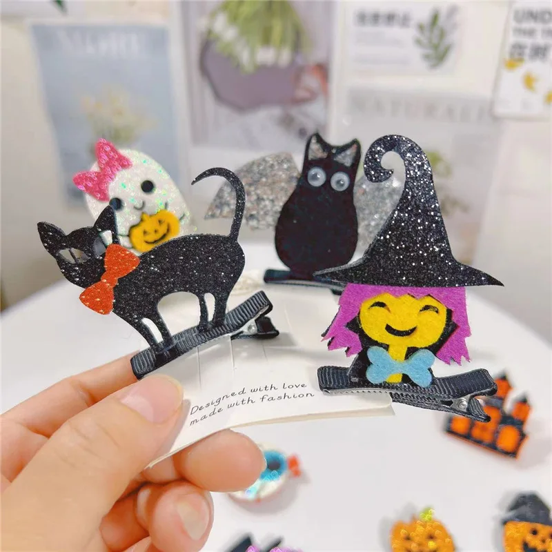 

Halloween Glitter Pumpkin Bat Hat Hairpin Kid Hair Clip Masquerade Party Little Girls Barrettes Moon Hair Accessories Headwear