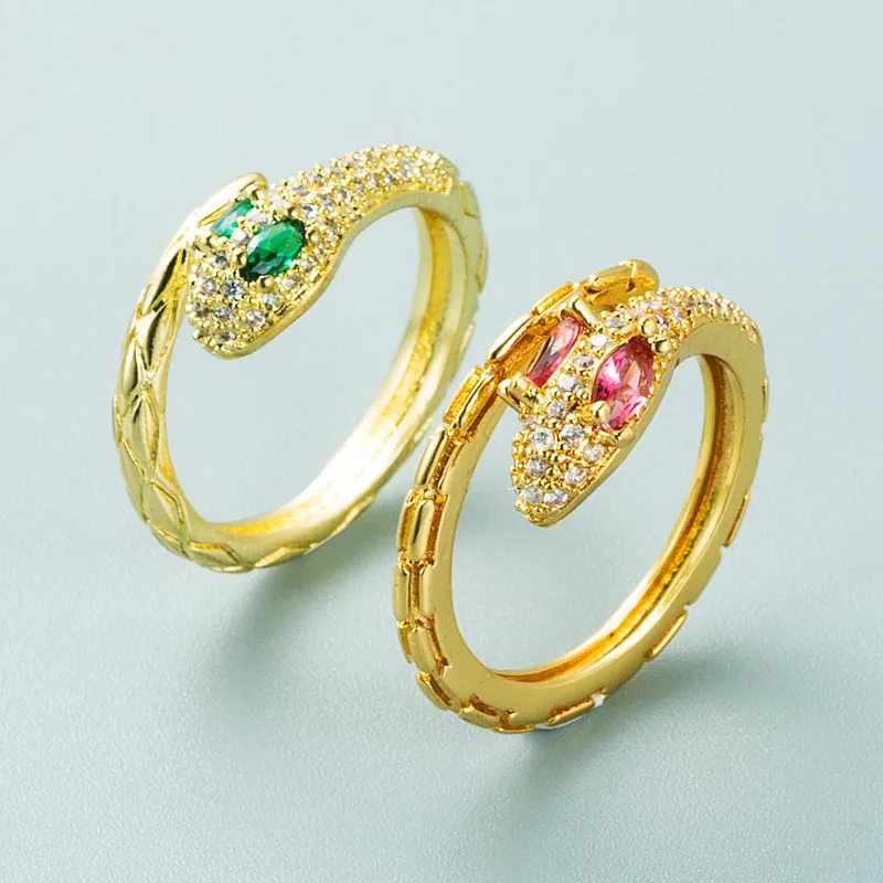 

Fashion Gold Color Metal Snake Zircon Open Ring Punk Vintage Geometric Adjustable Ring for Women Party Jewelry Gift