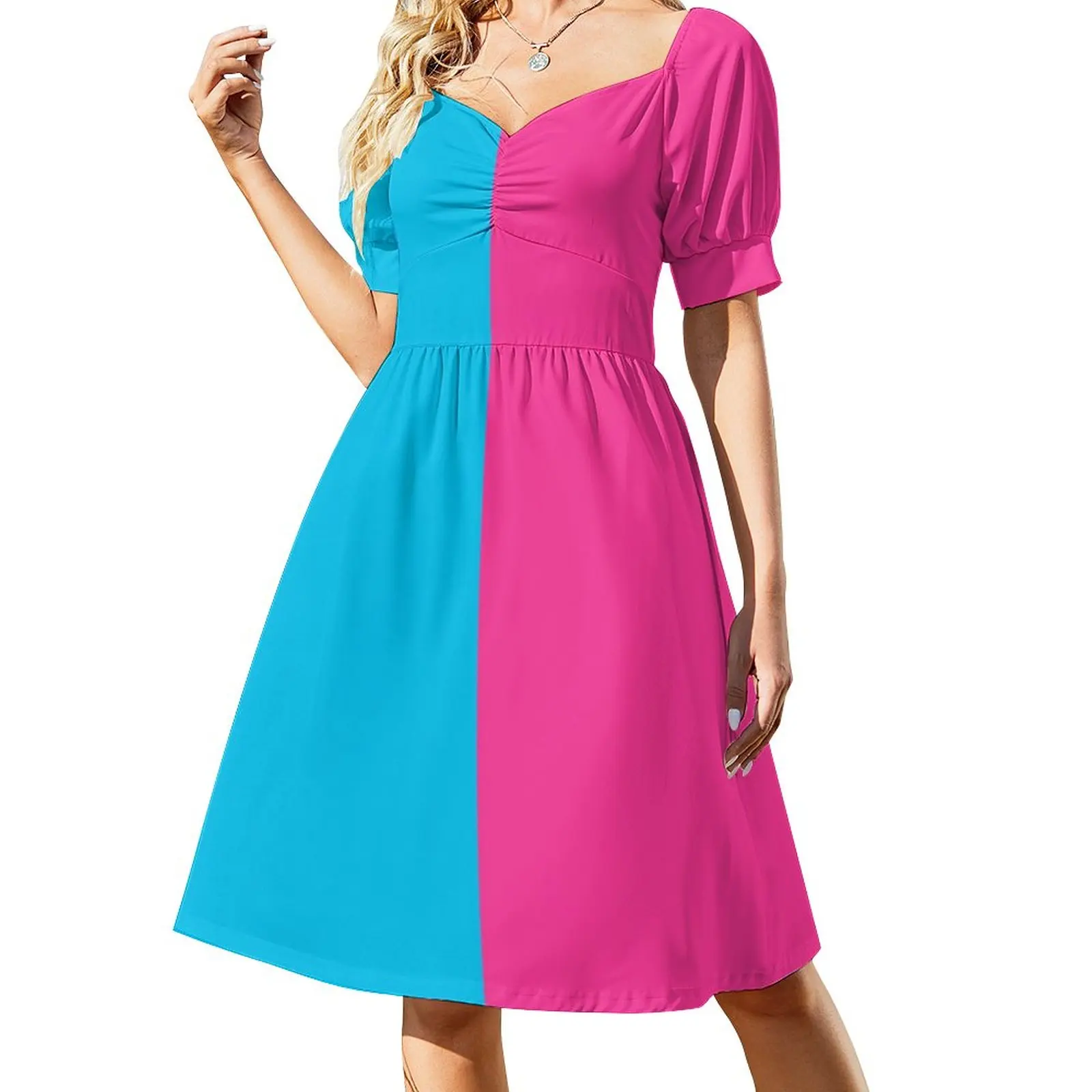 

Colorblock Print Dress Two Tone Trendy Dresses Women Short Sleeve Street Wear Casual Dress V Neck Oversized Vestidos
