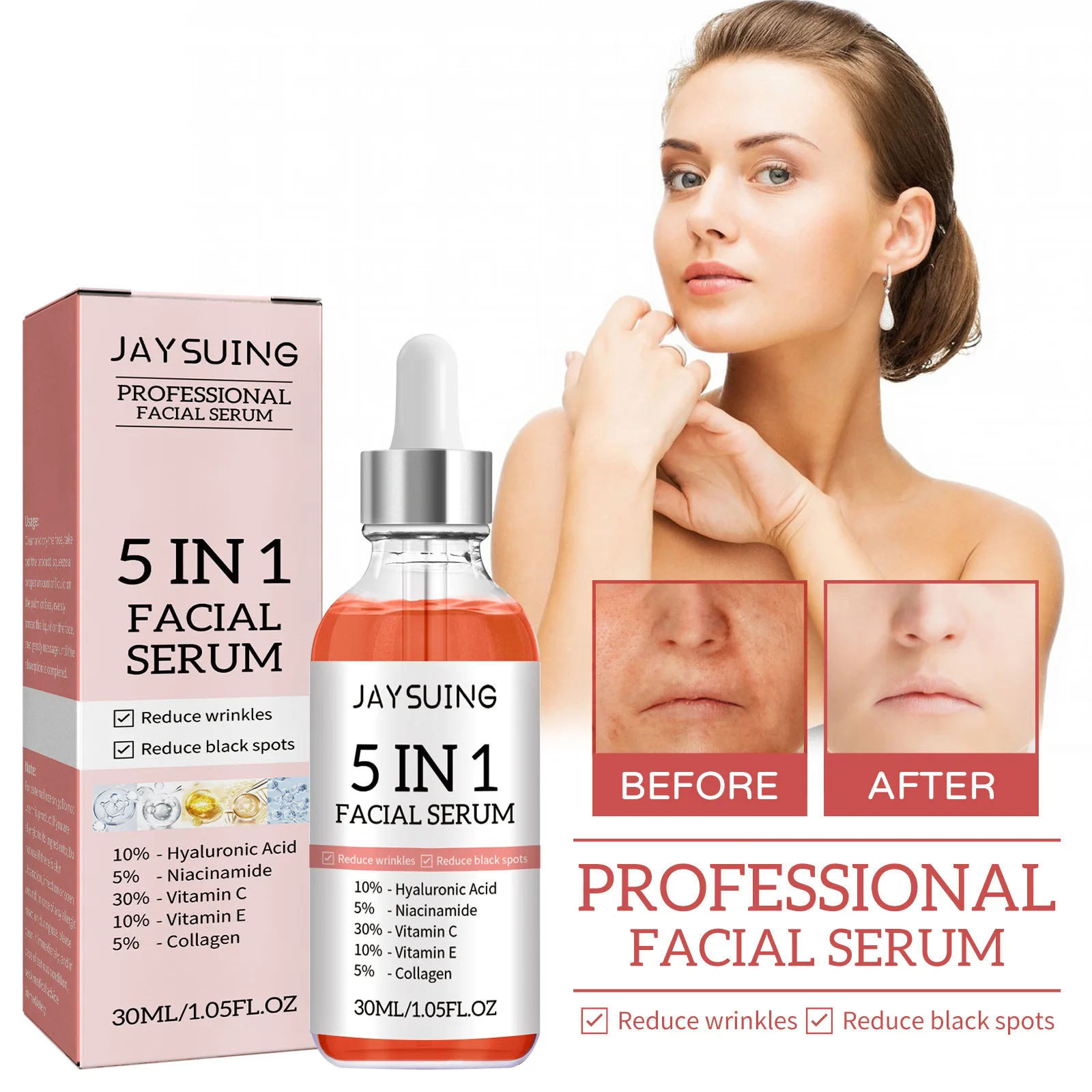 

5 In 1 Moisturizing Whitening Anti Wrinkle Aging Vitamin C Hyaluronic Acid Face Serum Shrink Pores Serum Skin Care 30ml