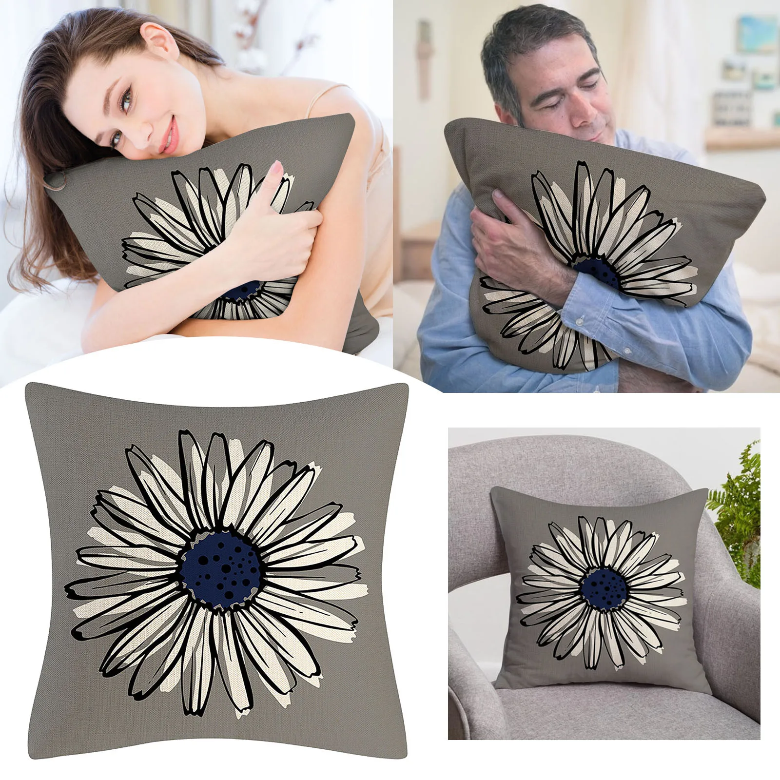 

Синяя наволочка, Современная наволочка с маргаритками, декоративная уличная льняная квадратная наволочка для дивана, дивана, кровати, брендовая шелковая наволочка