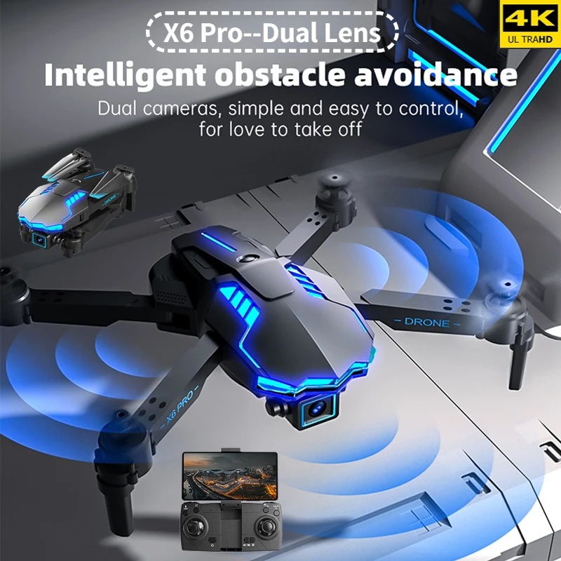 

Дрон X6 Pro RC складной с двойной камерой 4K HD, Wi-Fi, FPV