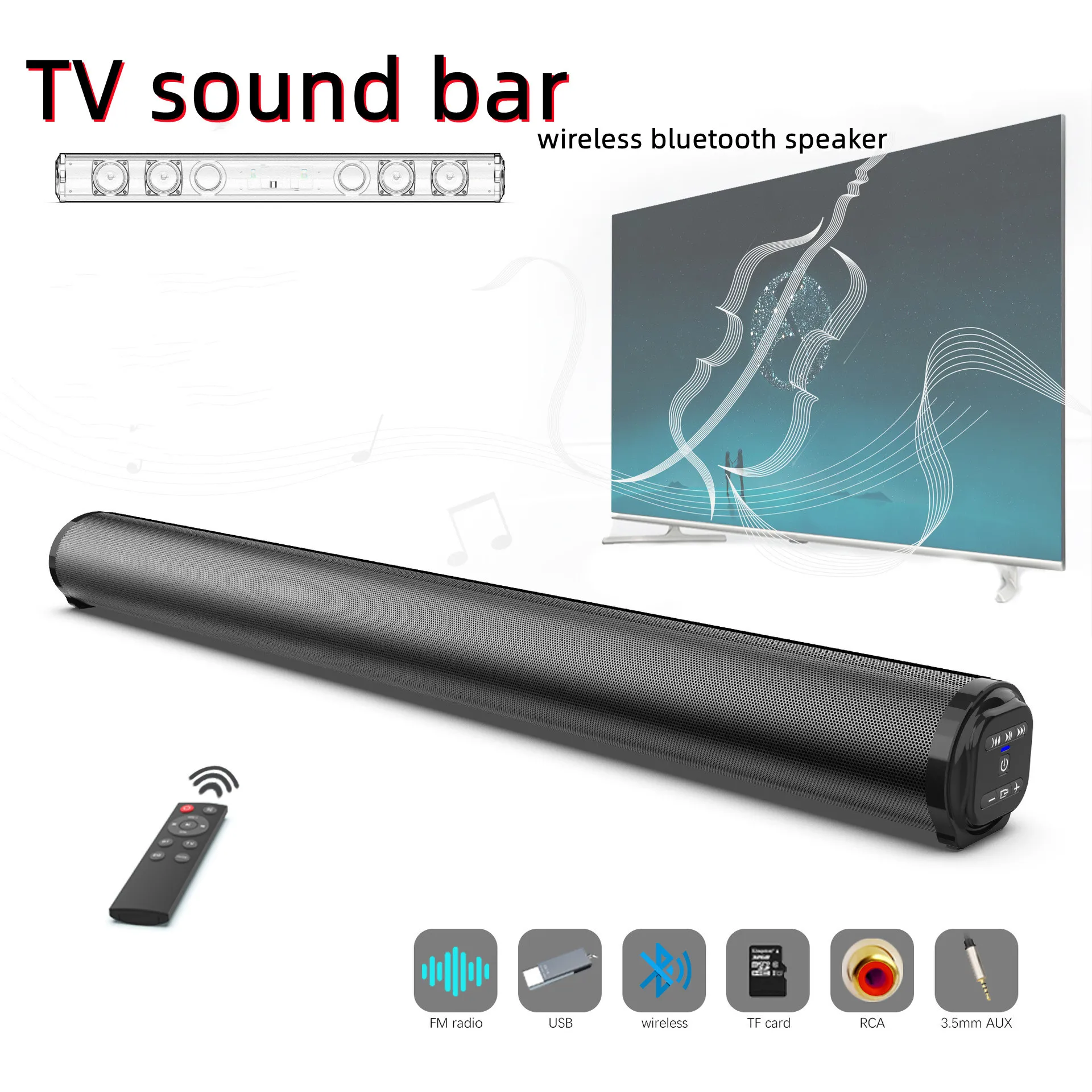 

20W power TV soundbar TWS wireless Bluetooth speaker 3D Stereo surround Home theater influence system with FM radio caixa de som
