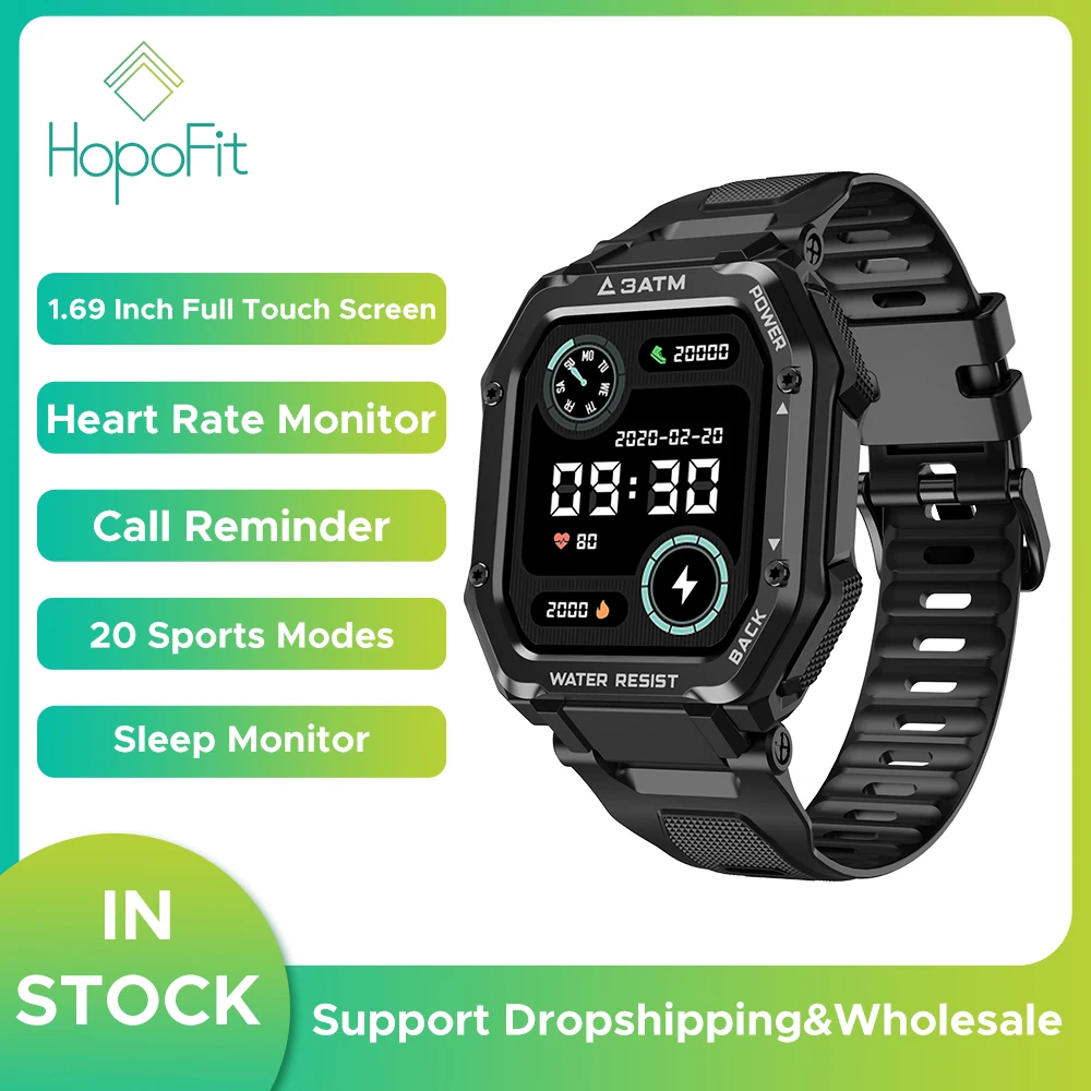 

HopoFit 2022 ROCK Smart Watch Men Women Heart Rate Monitor Sport Fitness Bracelet Smartwatch 3ATM Waterproof for Android and IOS