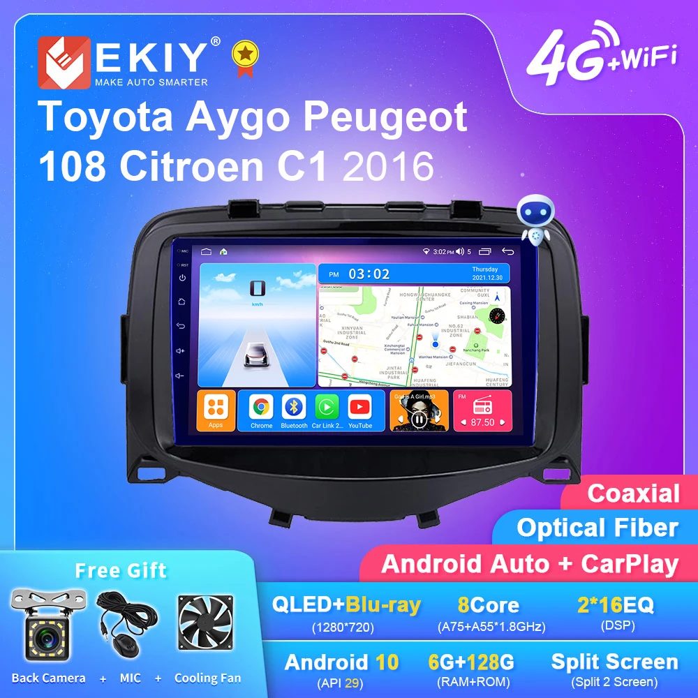 

Автомагнитола EKIY T7 8 ГБ + 128 ГБ для Toyota Aygo для Peugeot 108 Citroen C1 2016 мультимедийный плеер для CarPlay Android автостерео 2din DVD